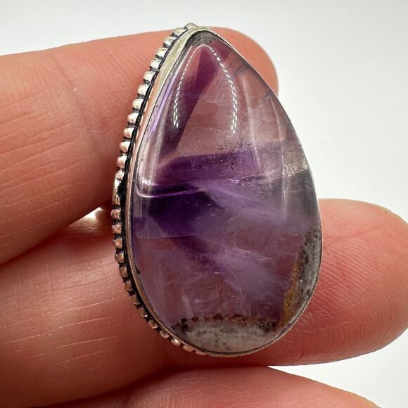 Pear cut Amethyst Cabochon ring in solid Sterling silver! - Picture 4 of 13